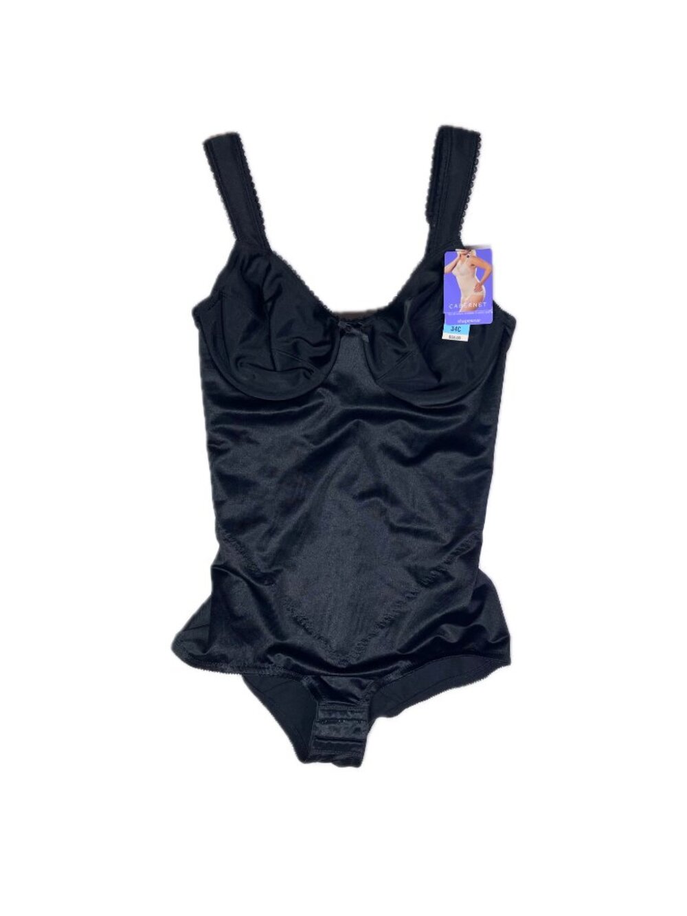 NWT Cabernet Size 34C Black Shapewear Bodysuit Underwire 6606T